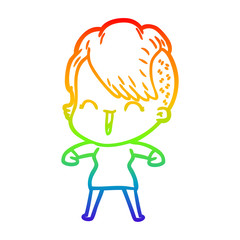 rainbow gradient line drawing cartoon happy hipster girl