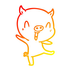 warm gradient line drawing cartoon pig dancing