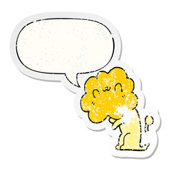 cartoon lion and speech bubble distressed sticker