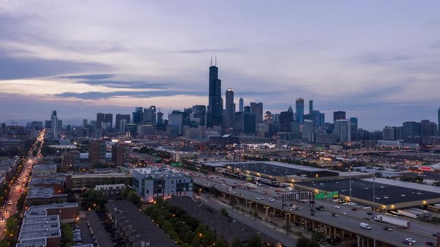 Aerial Hyper Lapse - Chicago at Dusk