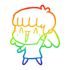rainbow gradient line drawing cartoon happy girl