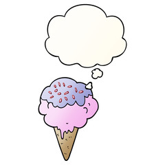cartoon ice cream and thought bubble in smooth gradient style