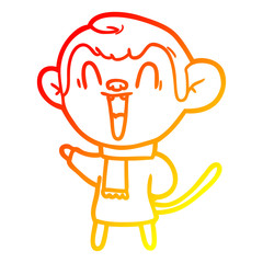 warm gradient line drawing cartoon laughing monkey