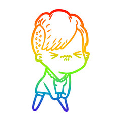 rainbow gradient line drawing cartoon annoyed hipster girl