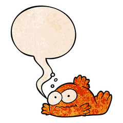 funny cartoon goldfish and speech bubble in retro texture style