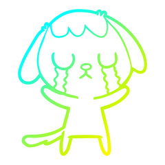 cold gradient line drawing cute cartoon dog crying