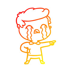 warm gradient line drawing cartoon man crying