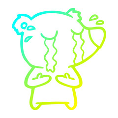 cold gradient line drawing cartoon crying bear