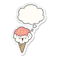 cartoon ice cream and thought bubble as a printed sticker
