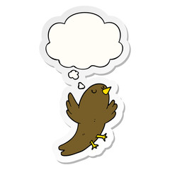 cartoon bird and thought bubble as a printed sticker