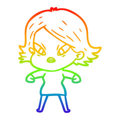 rainbow gradient line drawing cartoon stressed woman
