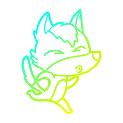 cold gradient line drawing cartoon wolf running