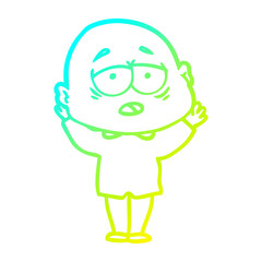 cold gradient line drawing cartoon tired bald man