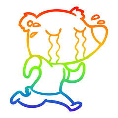 rainbow gradient line drawing cartoon crying bear running
