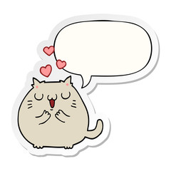 cute cartoon cat in love and speech bubble sticker