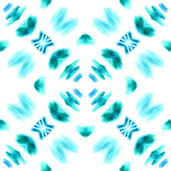 Fototapeta na wymiar Blue Geometric Watercolor. Seamless Pattern.Surface Ornament.