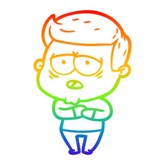 rainbow gradient line drawing cartoon tired man