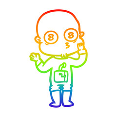 rainbow gradient line drawing cartoon weird bald spaceman