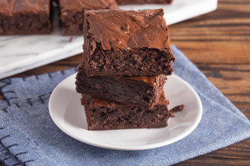 A Stack of Homemade Double Chocolate Brownies