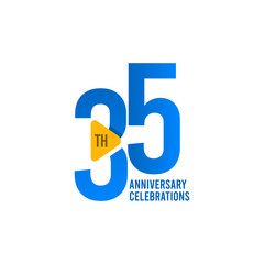 35 Years Anniversary Celebration, Blue Vector Template Design Illustration