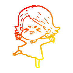 warm gradient line drawing cartoon angry woman