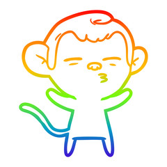 rainbow gradient line drawing cartoon suspicious monkey