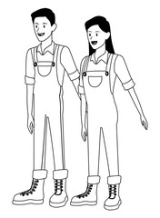 farm, animals and farmer cartoon in black and white