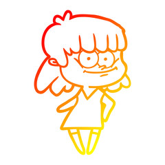 warm gradient line drawing cartoon smiling woman