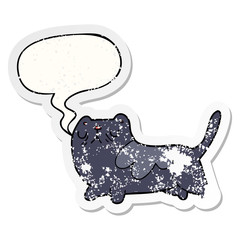 cartoon cat and speech bubble distressed sticker