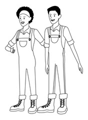 farm, animals and farmer cartoon in black and white