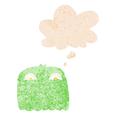 cartoon ghost and thought bubble in retro textured style
