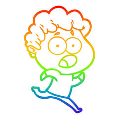 rainbow gradient line drawing cartoon man gasping in surprise