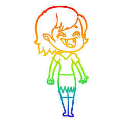 rainbow gradient line drawing cartoon laughing vampire girl
