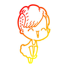 warm gradient line drawing happy cartoon hipster girl