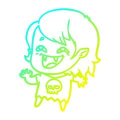 cold gradient line drawing cartoon laughing vampire girl