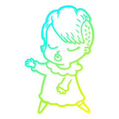 cold gradient line drawing cartoon pretty hipster girl