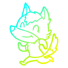 cold gradient line drawing friendly cartoon wolf
