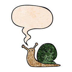 cartoon snail and speech bubble in retro texture style