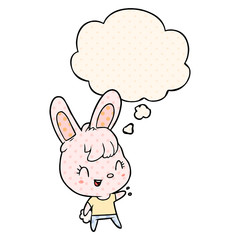 cartoon rabbit and thought bubble in comic book style