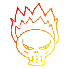 warm gradient line drawing cartoon flaming skull