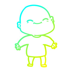 cold gradient line drawing happy cartoon bald man