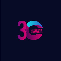 30 Years Anniversary Celebration, Purple and Blue Gradient Vector Template Design Illustration
