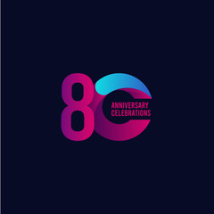 80 Years Anniversary Celebration, Purple and Blue Gradient Vector Template Design Illustration