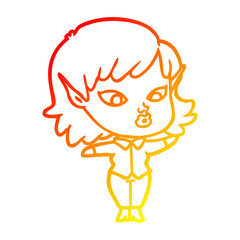 warm gradient line drawing pretty cartoon elf girl