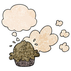 cute cartoon pie and thought bubble in grunge texture pattern style