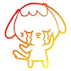 warm gradient line drawing cute puppy crying cartoon
