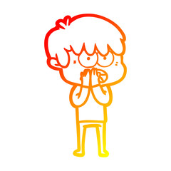 warm gradient line drawing worried cartoon boy