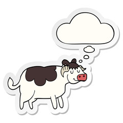 cartoon cow and thought bubble as a printed sticker