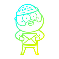 cold gradient line drawing cartoon surprised bearded man holding letter