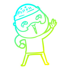 cold gradient line drawing cartoon happy bearded man